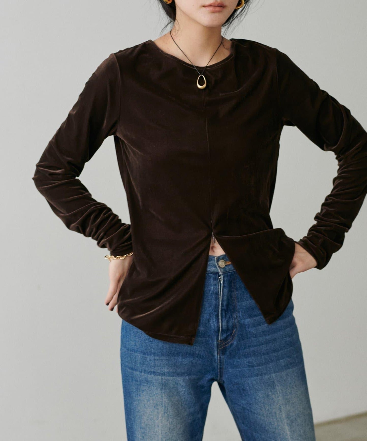 前後兩穿拉鍊天鵝絨套頭衫