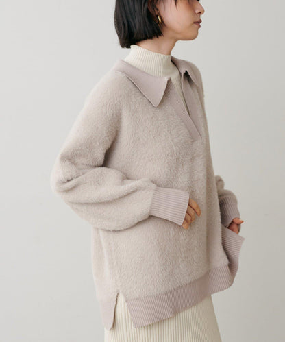 翻領長毛針織套頭衫