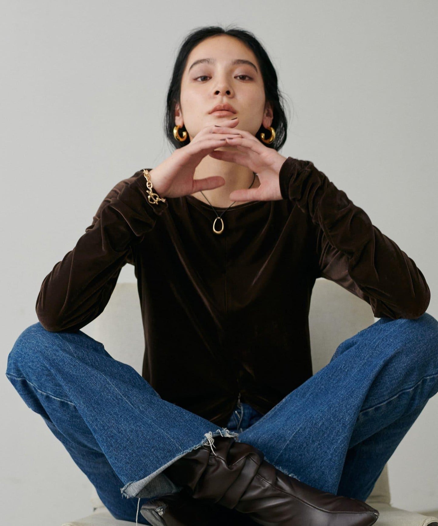 前後兩穿拉鍊天鵝絨套頭衫