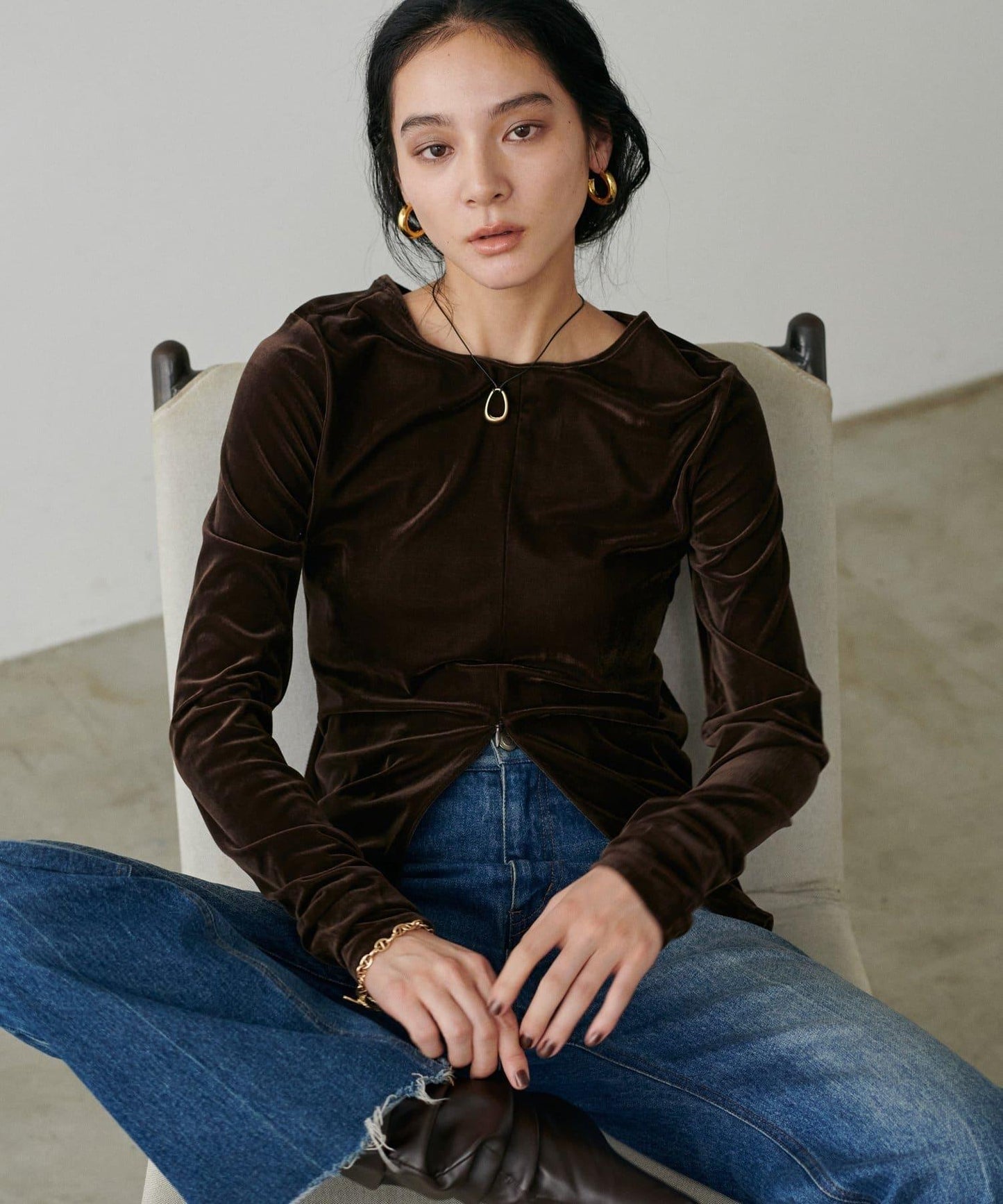 前後兩穿拉鍊天鵝絨套頭衫