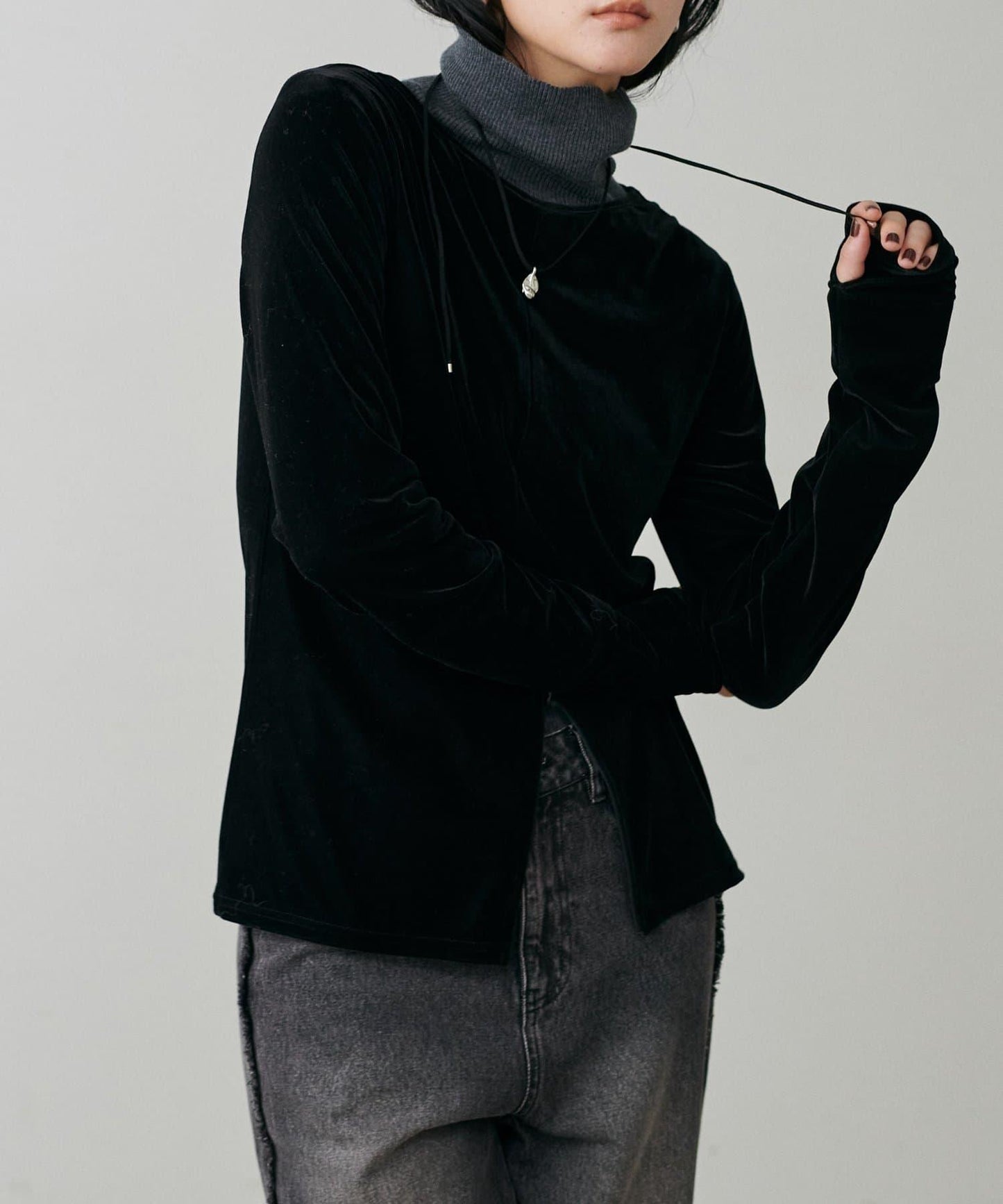 前後兩穿拉鍊天鵝絨套頭衫