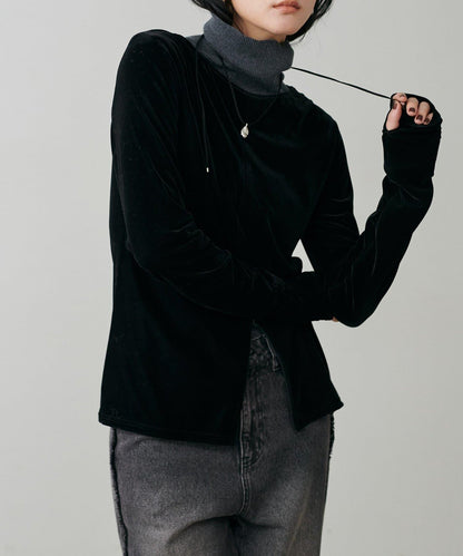 前後兩穿拉鍊天鵝絨套頭衫