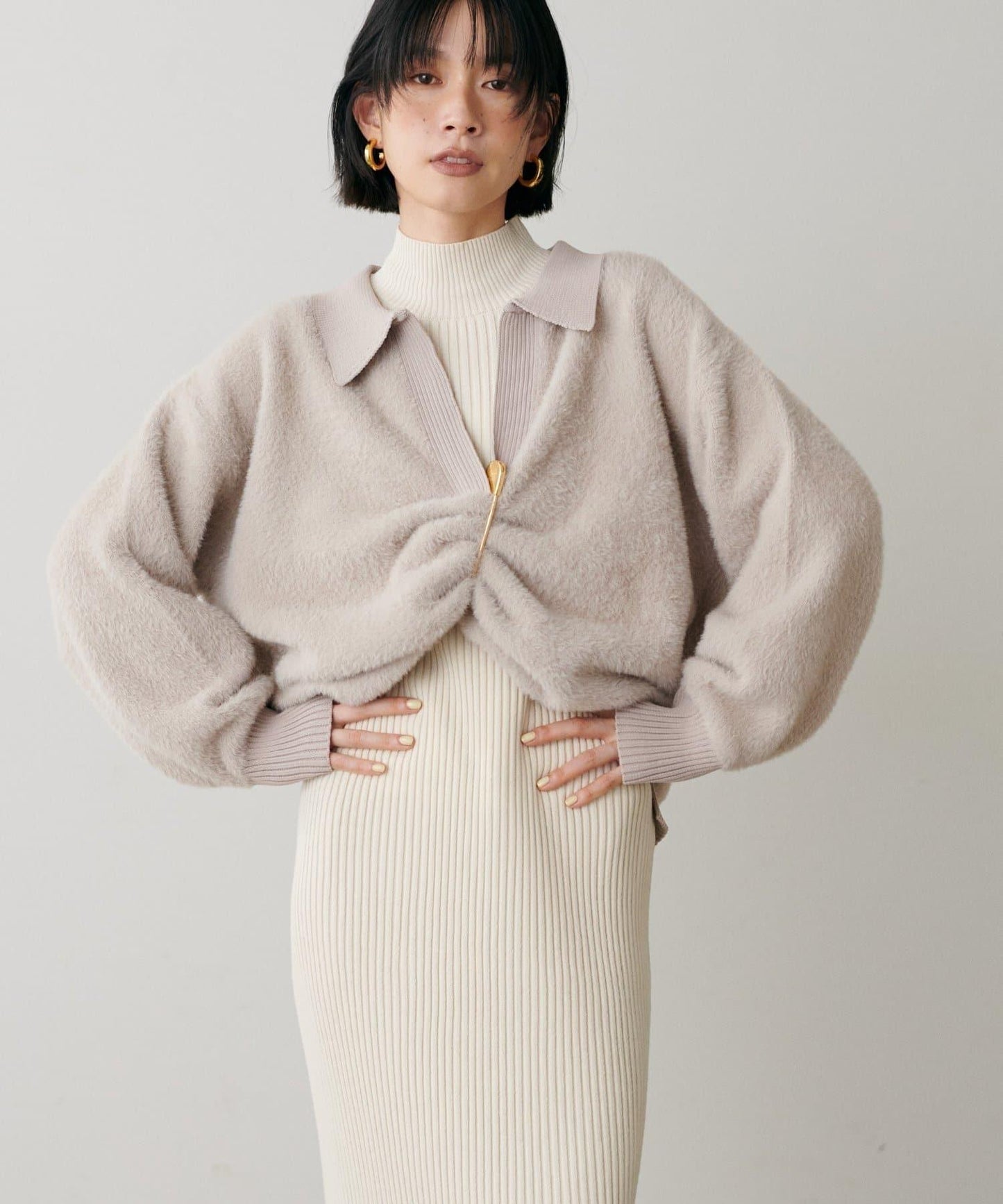 翻領長毛針織套頭衫