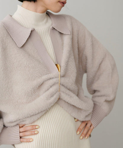 翻領長毛針織套頭衫