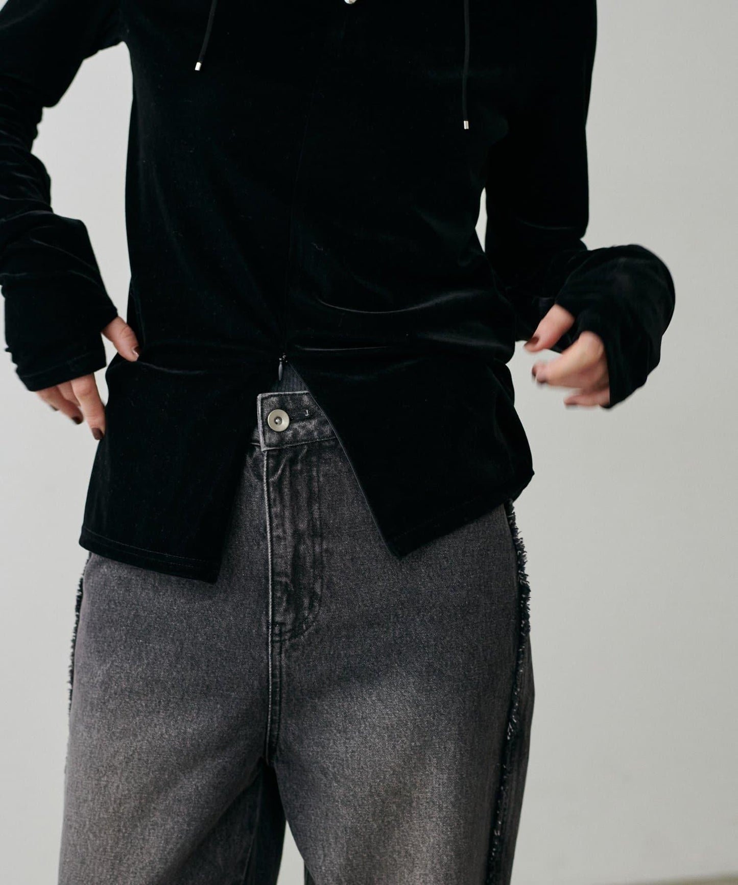 前後兩穿拉鍊天鵝絨套頭衫