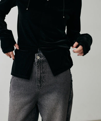 前後兩穿拉鍊天鵝絨套頭衫