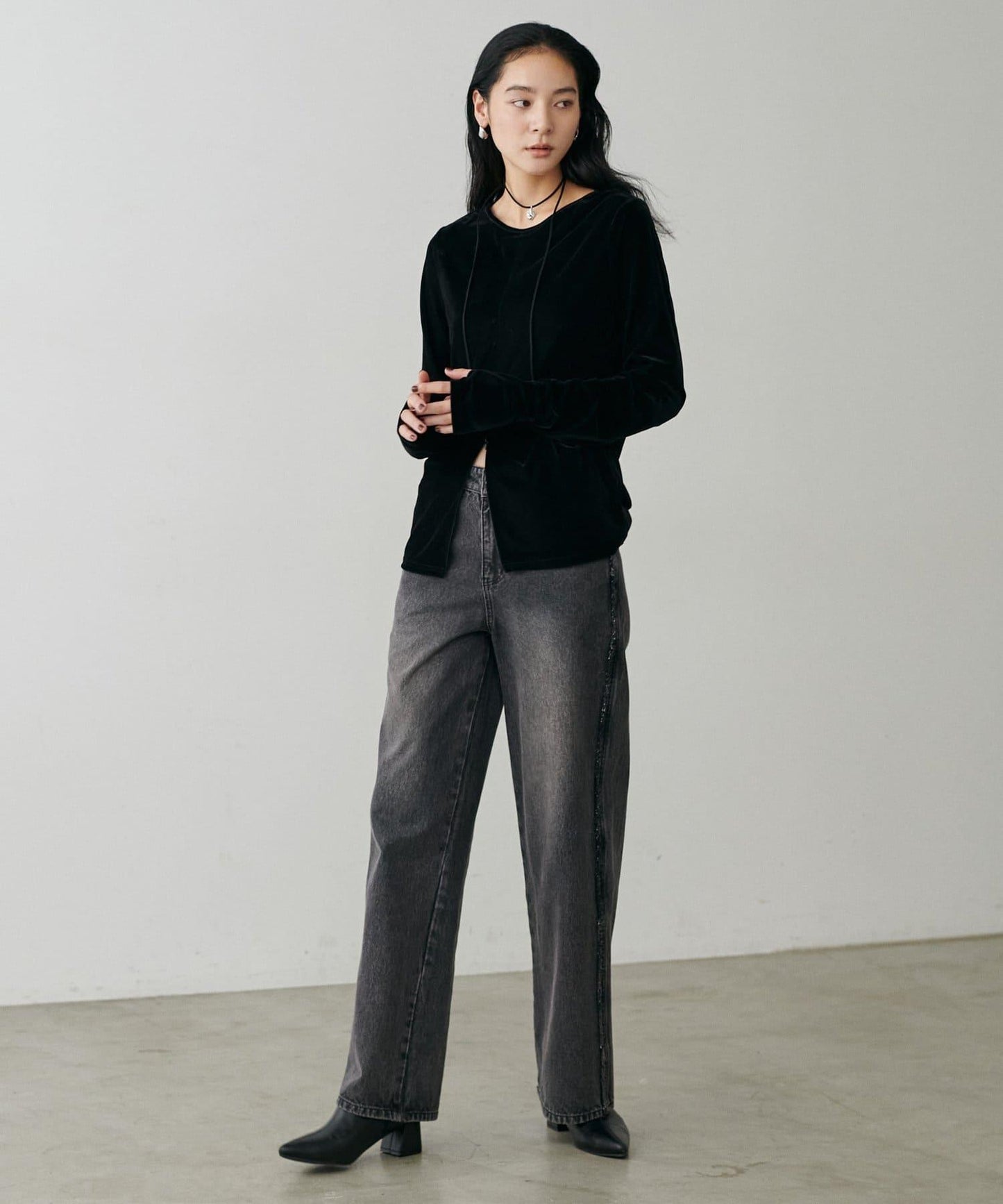 前後兩穿拉鍊天鵝絨套頭衫