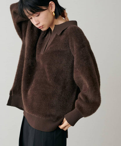 翻領長毛針織套頭衫