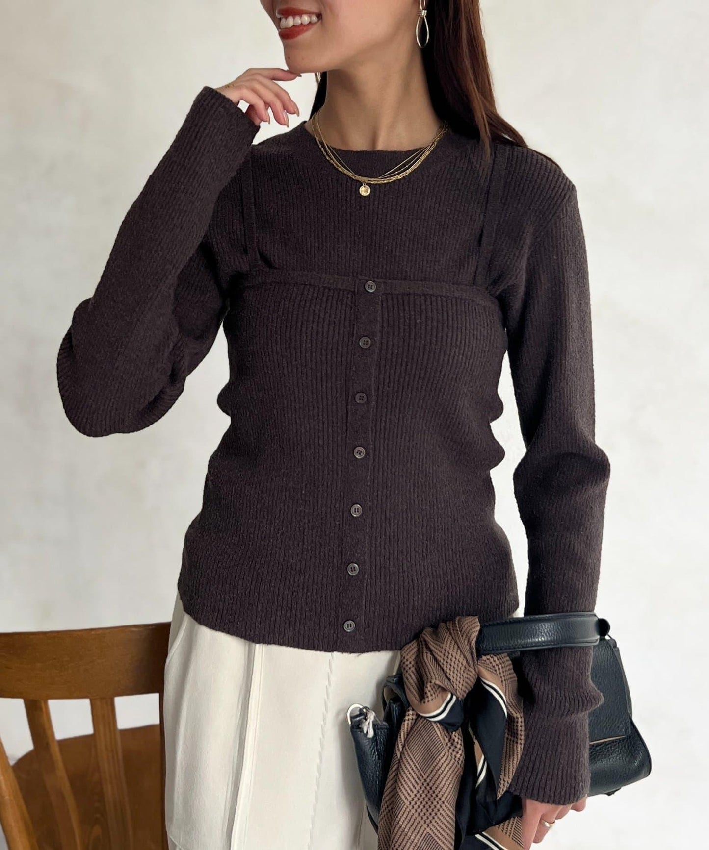 針織套頭衫×針織背心套裝