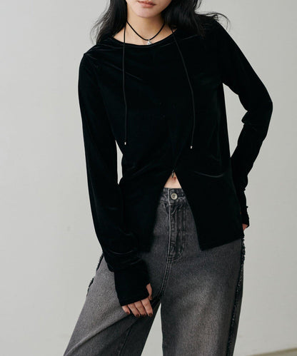 前後兩穿拉鍊天鵝絨套頭衫