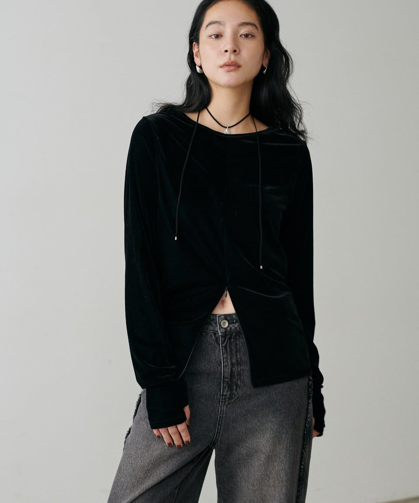 前後兩穿拉鍊天鵝絨套頭衫