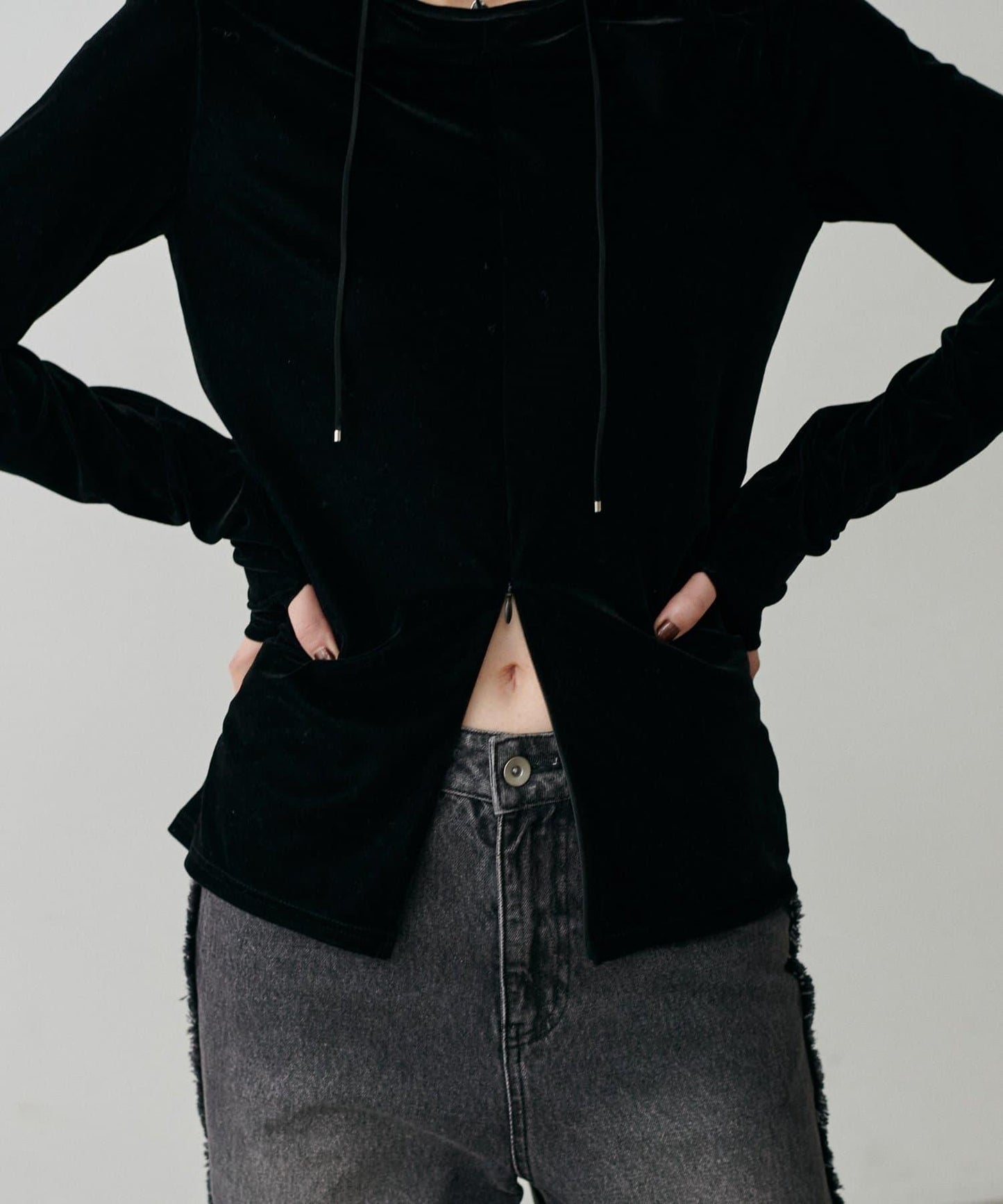 前後兩穿拉鍊天鵝絨套頭衫