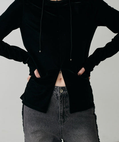 前後兩穿拉鍊天鵝絨套頭衫