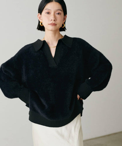 翻領長毛針織套頭衫