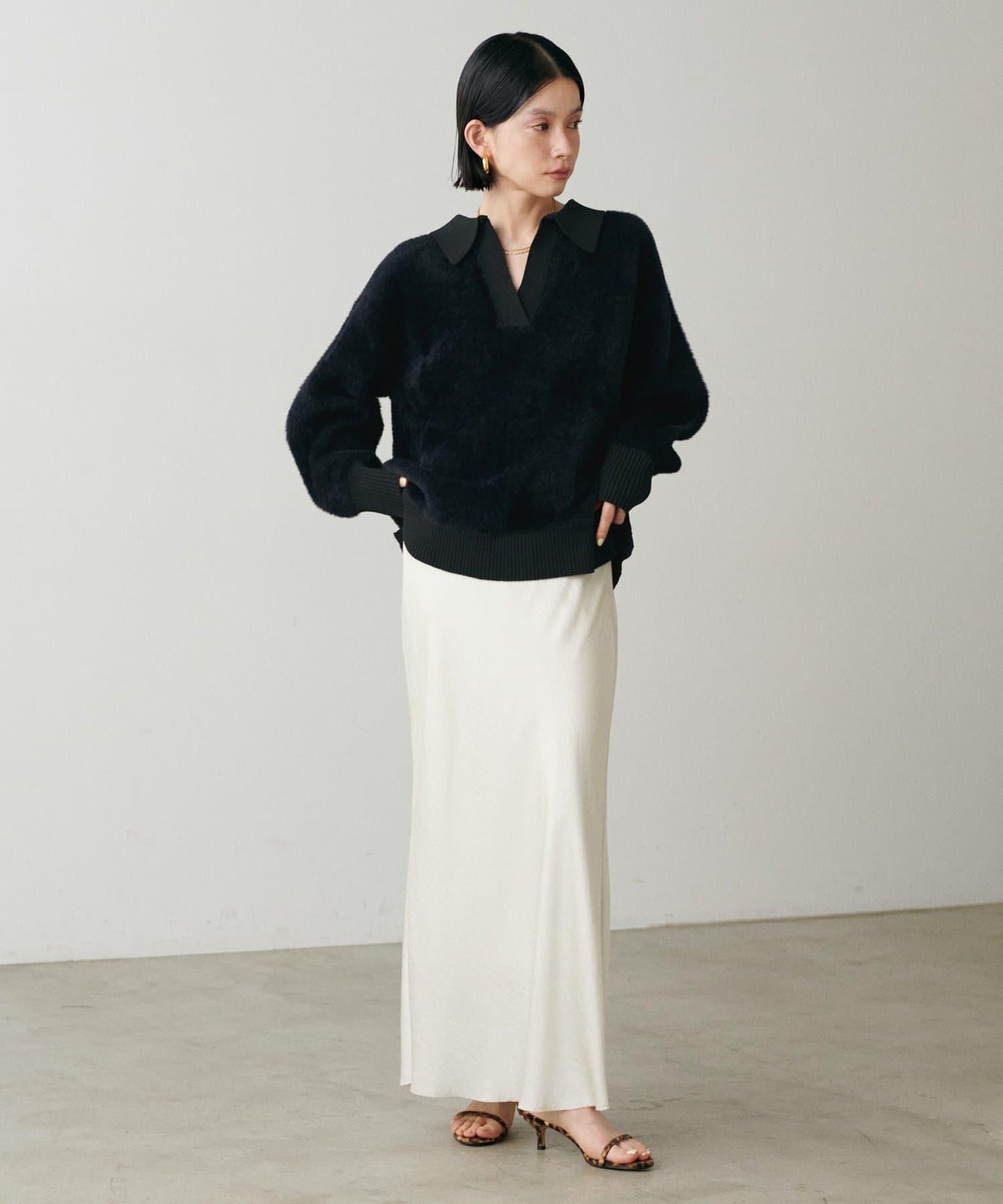 翻領長毛針織套頭衫