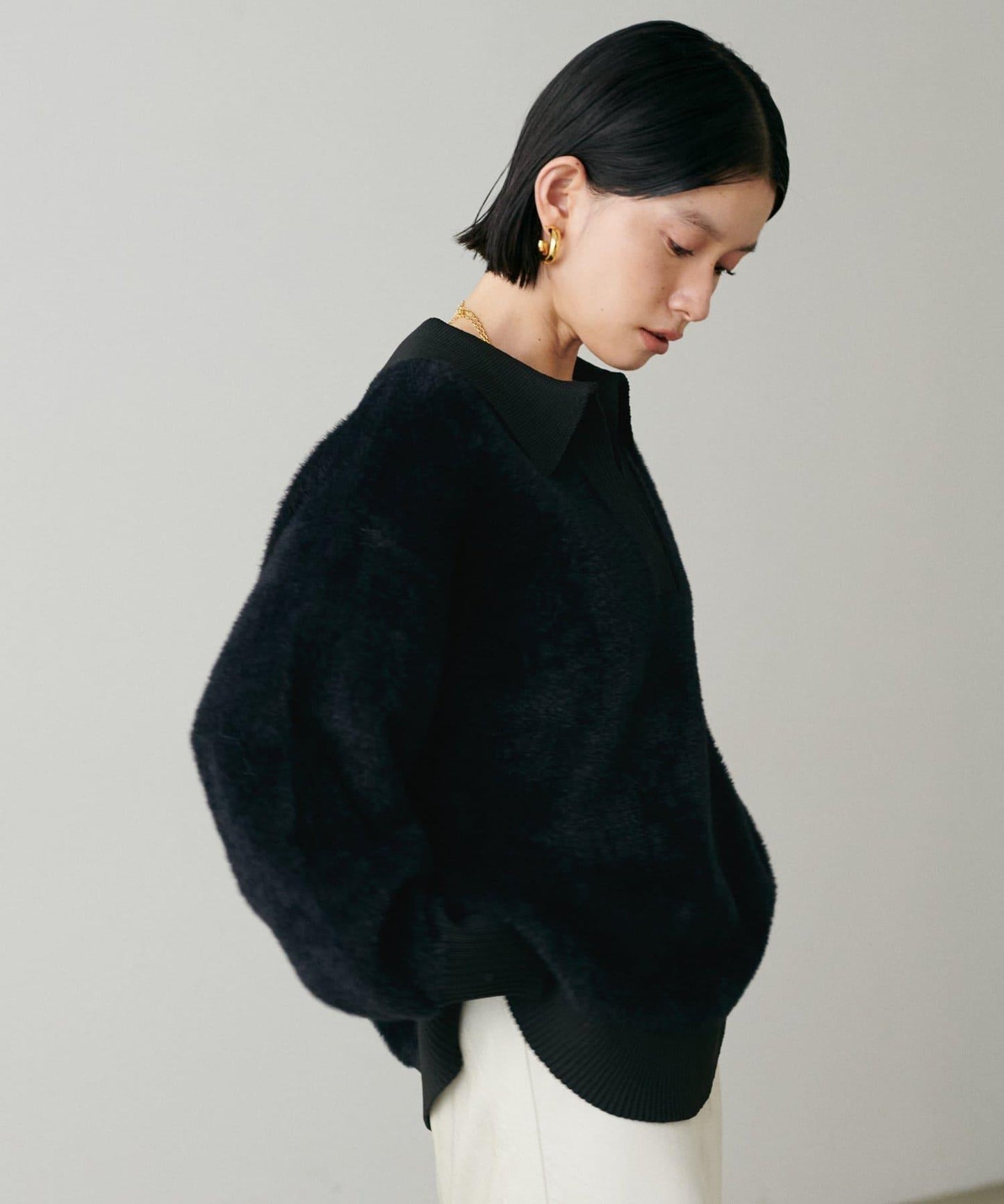 翻領長毛針織套頭衫