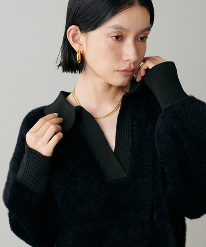 翻領長毛針織套頭衫