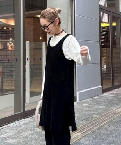 【PON企畫】顯瘦前後兩穿毛絨針織吊帶長款上衣