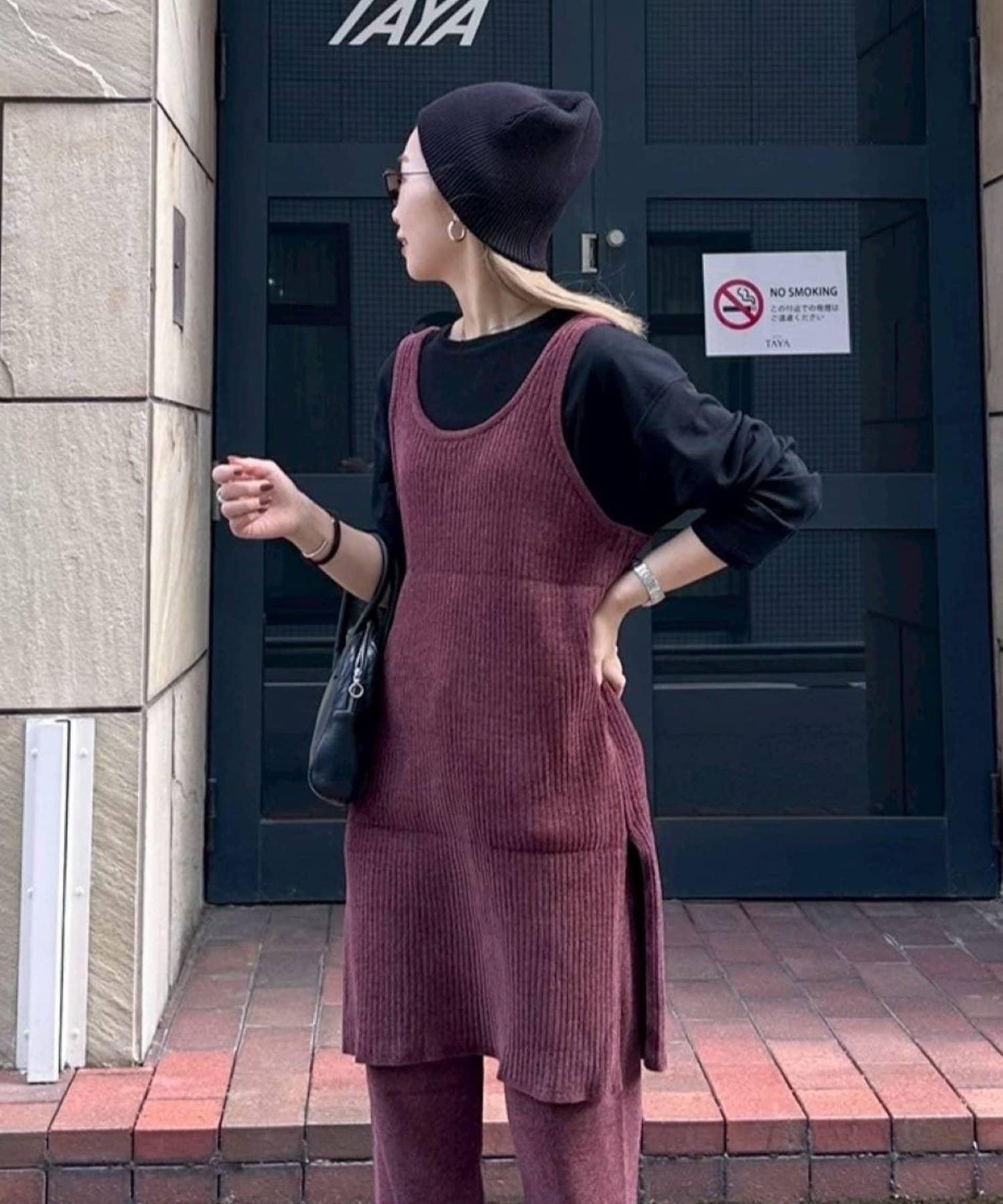 【PON企畫】顯瘦前後兩穿毛絨針織吊帶長款上衣