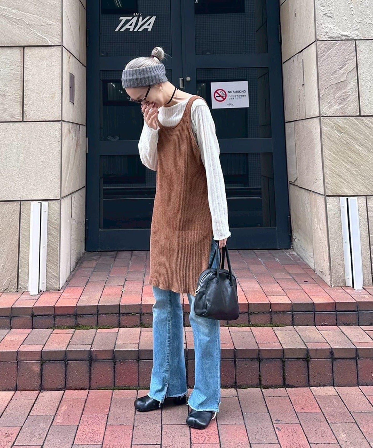 【PON企畫】顯瘦前後兩穿毛絨針織吊帶長款上衣