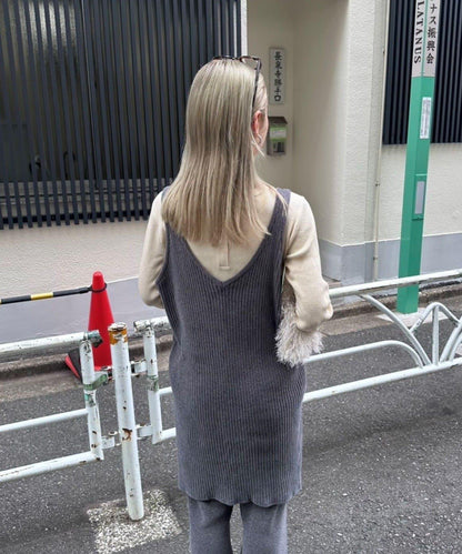 【PON企畫】顯瘦前後兩穿毛絨針織吊帶長款上衣