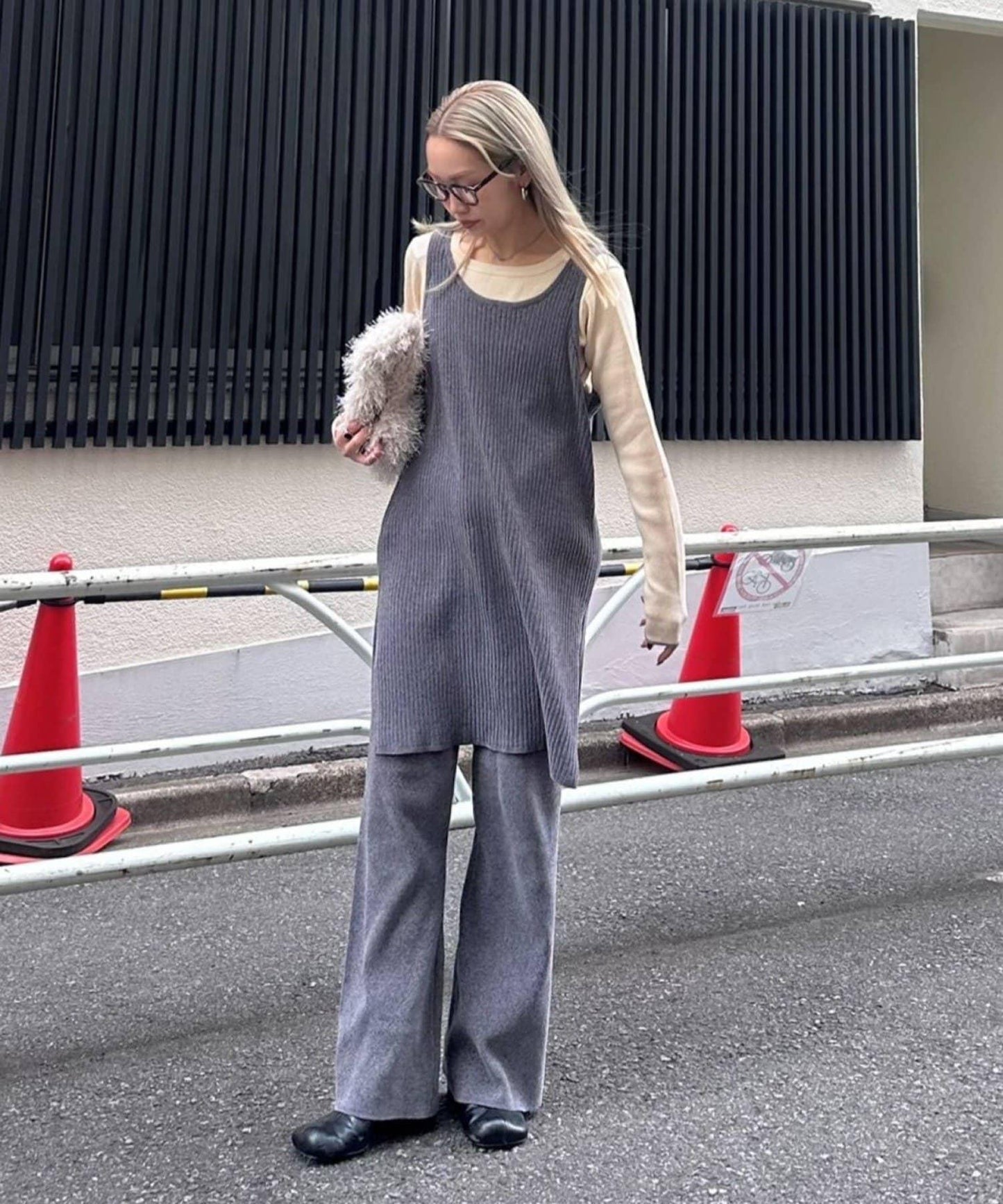 【PON企畫】顯瘦前後兩穿毛絨針織吊帶長款上衣