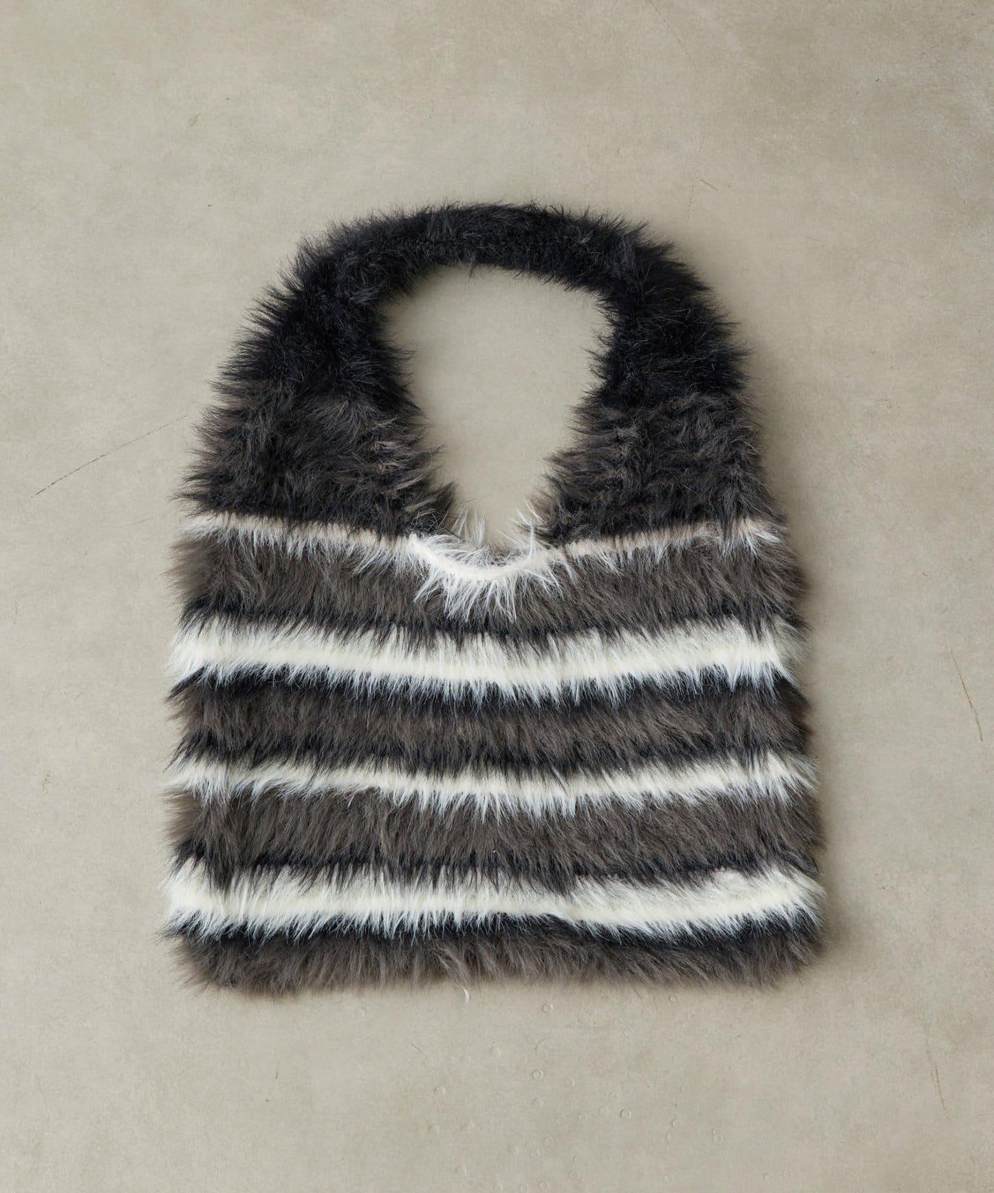 【cache cache カシュカシュ】多色條紋毛絨托特包