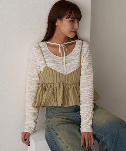 泡泡袖荷葉邊吊帶上衣