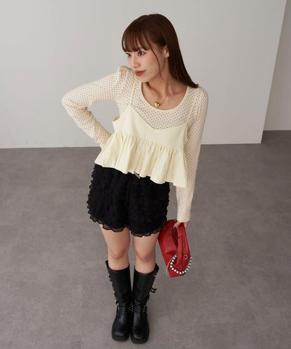 泡泡袖荷葉邊吊帶上衣