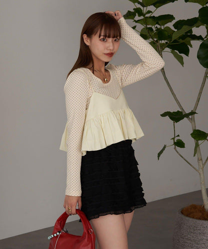 泡泡袖荷葉邊吊帶上衣