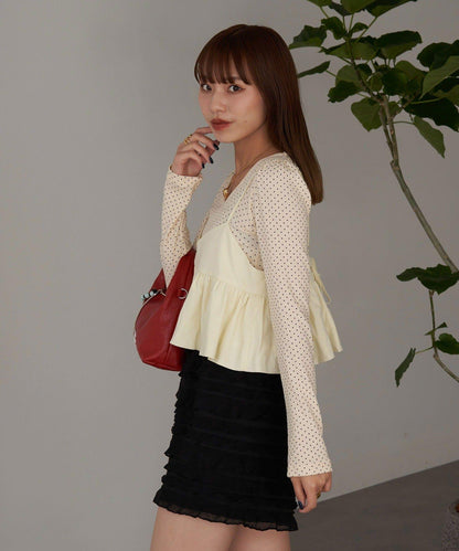 泡泡袖荷葉邊吊帶上衣