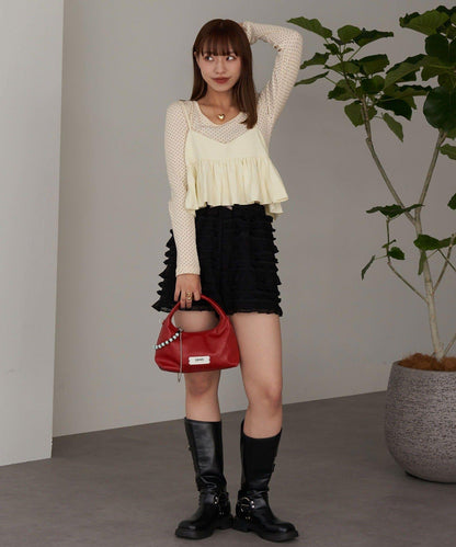 泡泡袖荷葉邊吊帶上衣