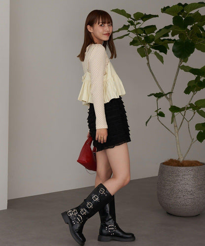 泡泡袖荷葉邊吊帶上衣