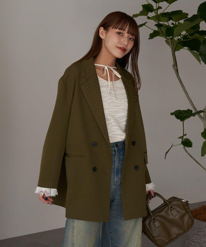 亮片波點蕾絲西裝外套