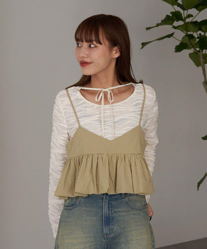 泡泡袖荷葉邊吊帶上衣