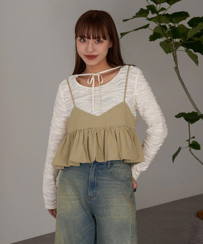 泡泡袖荷葉邊吊帶上衣