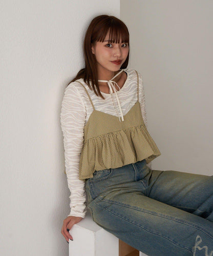 泡泡袖荷葉邊吊帶上衣