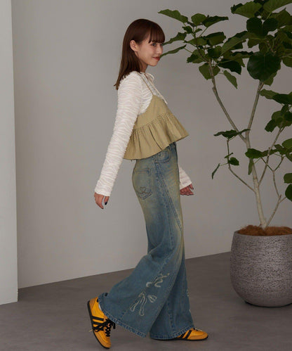 泡泡袖荷葉邊吊帶上衣