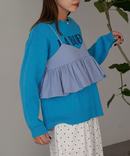 泡泡袖荷葉邊吊帶上衣