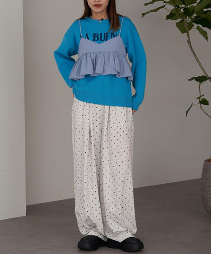 泡泡袖荷葉邊吊帶上衣