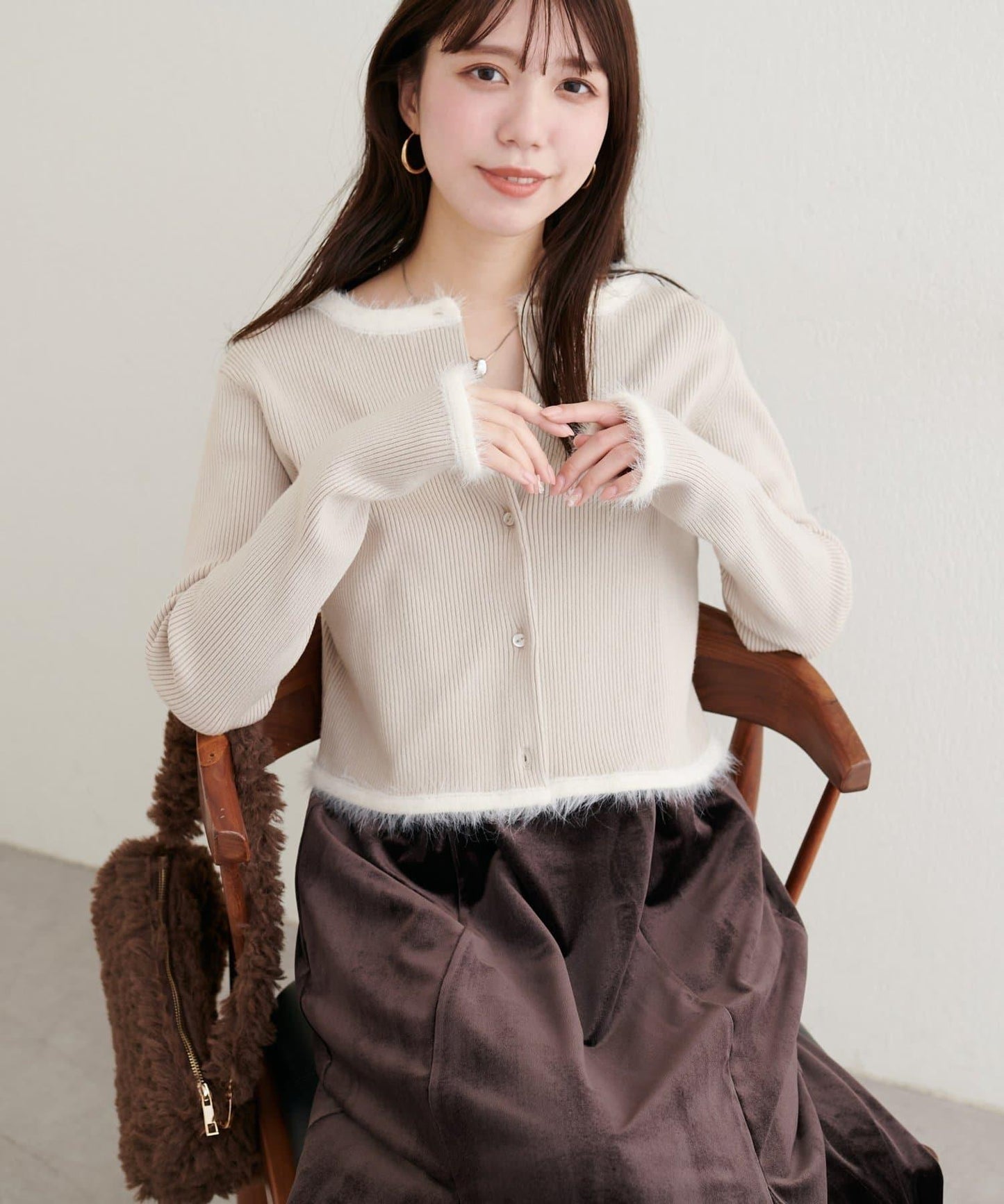 針織拼接羽毛開衫