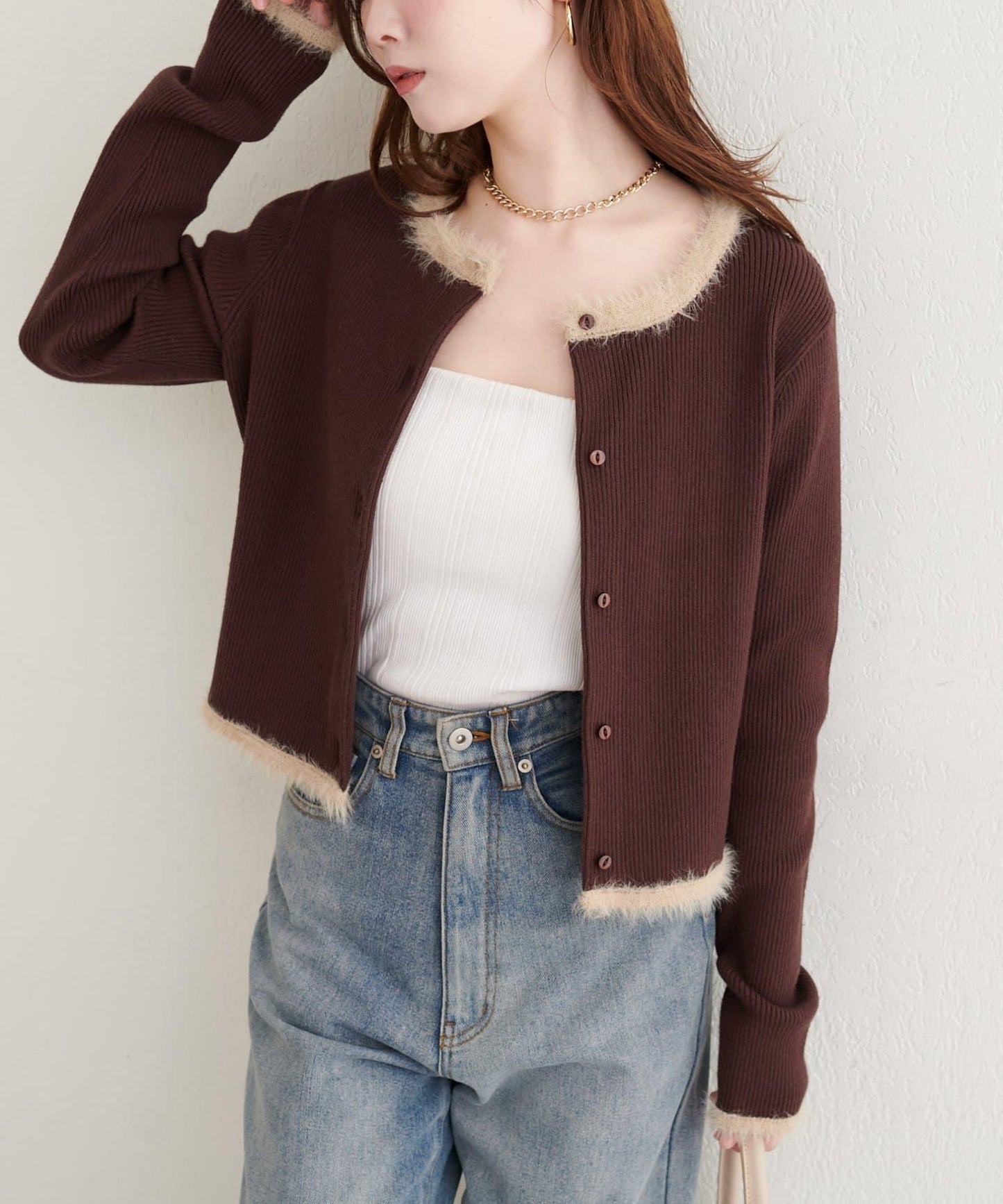 針織拼接羽毛開衫