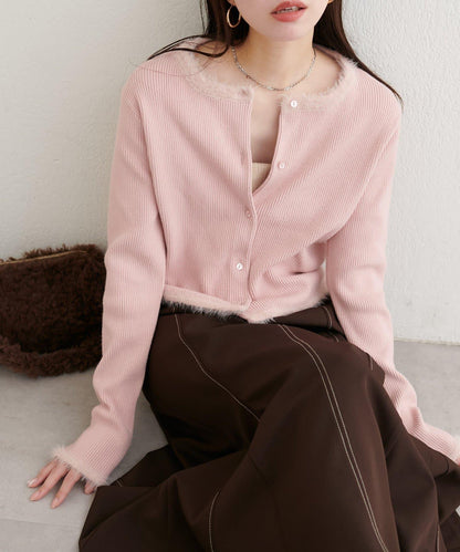 針織拼接羽毛開衫