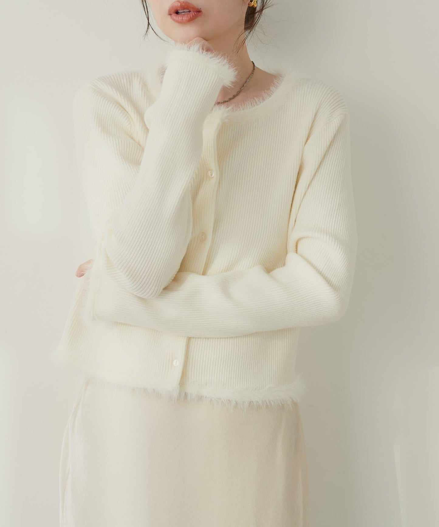 針織拼接羽毛開衫