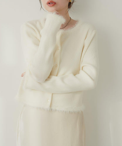 針織拼接羽毛開衫