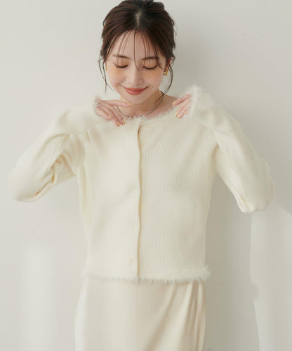 針織拼接羽毛開衫