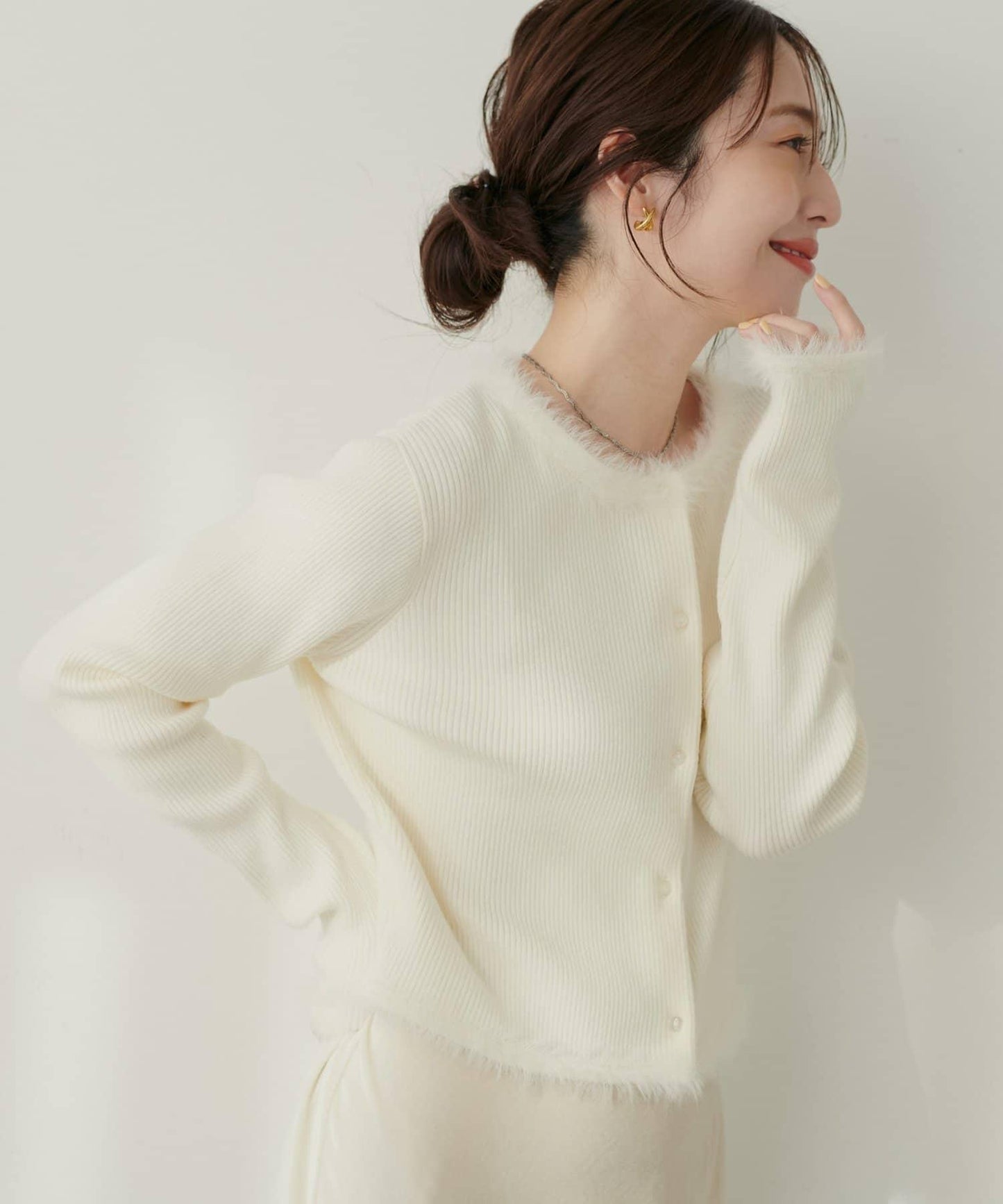 針織拼接羽毛開衫