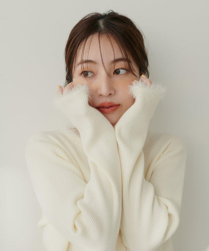 針織拼接羽毛開衫