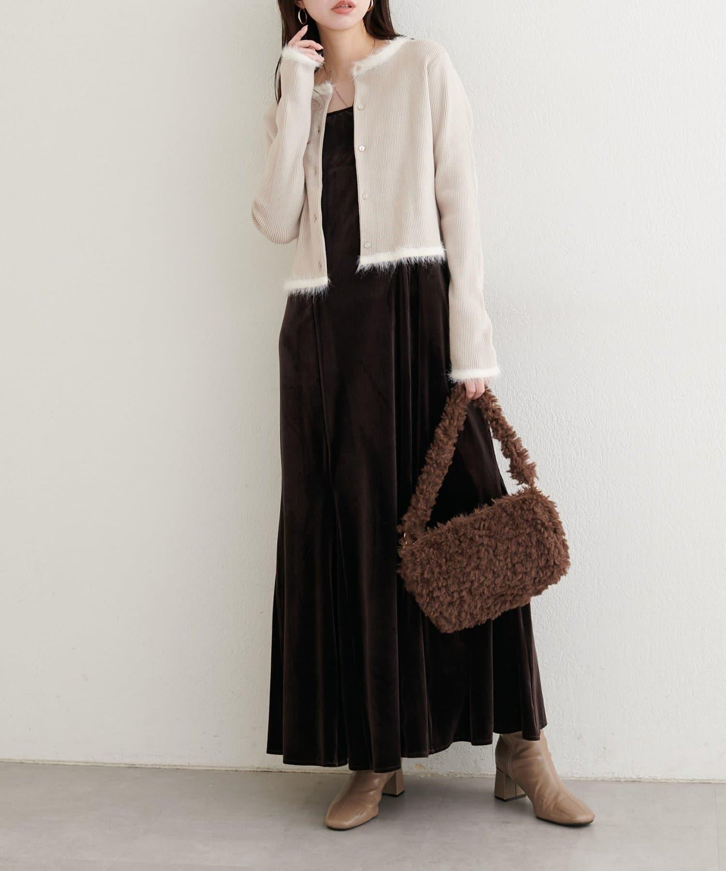 針織拼接羽毛開衫