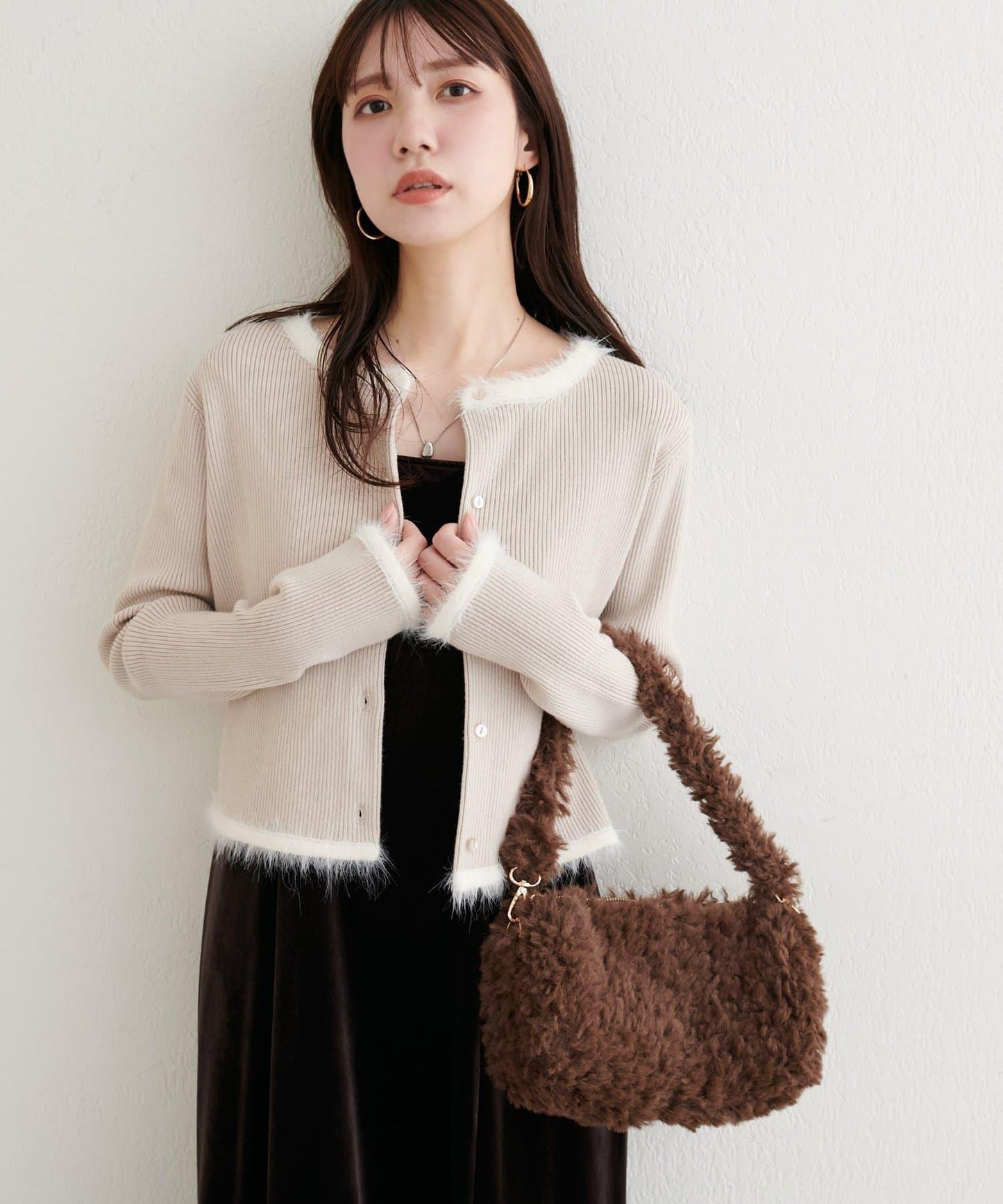 針織拼接羽毛開衫